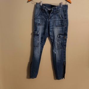 Distressed Cargo Ankle Jeans